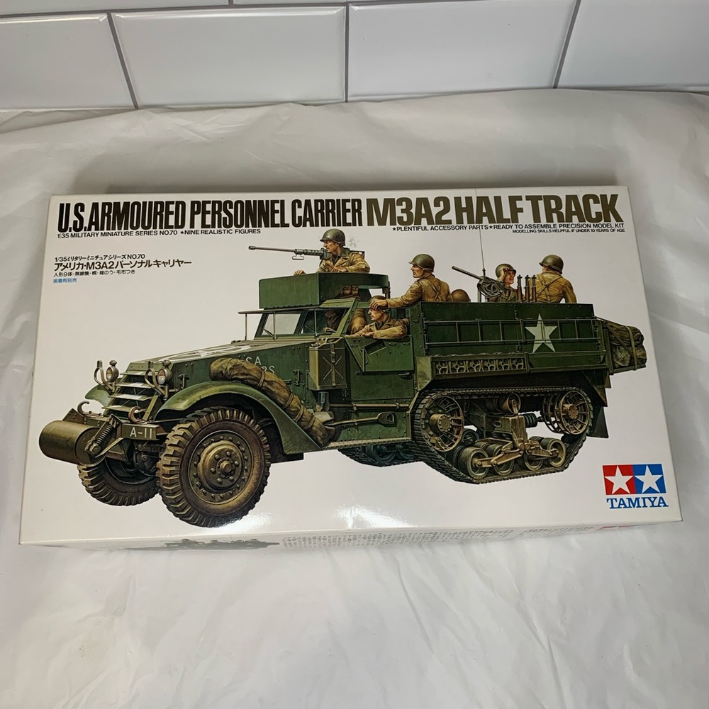 TAMIYA U.S. ARMOURED PERSONNEL CARRIER M3A2 HALF TRACK OPEN BOX COMPLETE